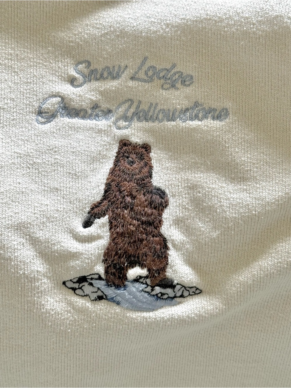 Brandy Melville Cream Crewneck Sweatshirt with Brown Bear Graphic - Picture 4 of 4